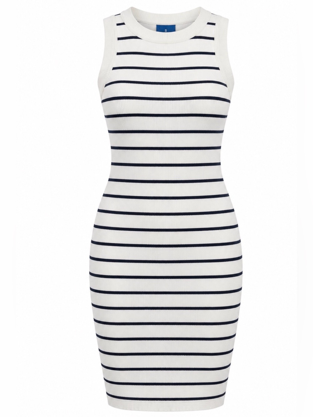 Striped Sleeveless Ribbed Fitted Knit Dress - White & Black - size Small